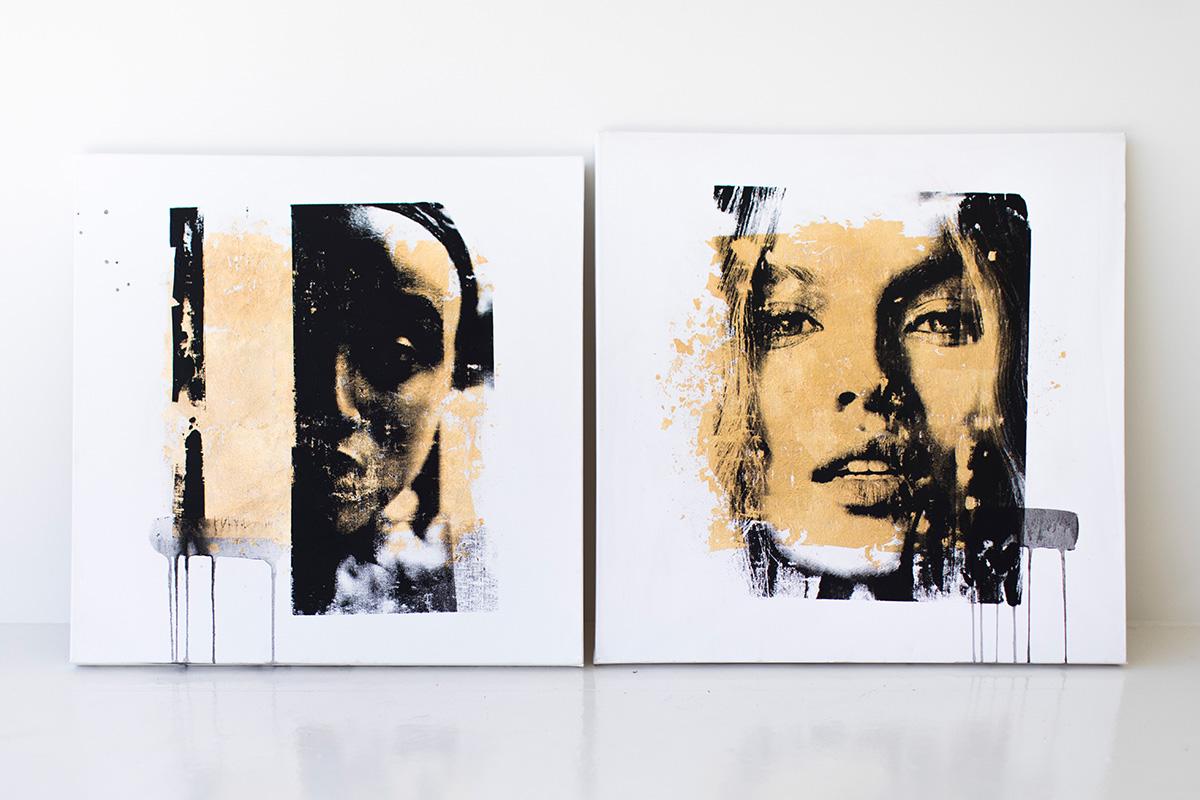 PERSONALIZADO Arte contemporáneo, Retrato en pan de oro, Arte moderno-Armonía en venta 3
