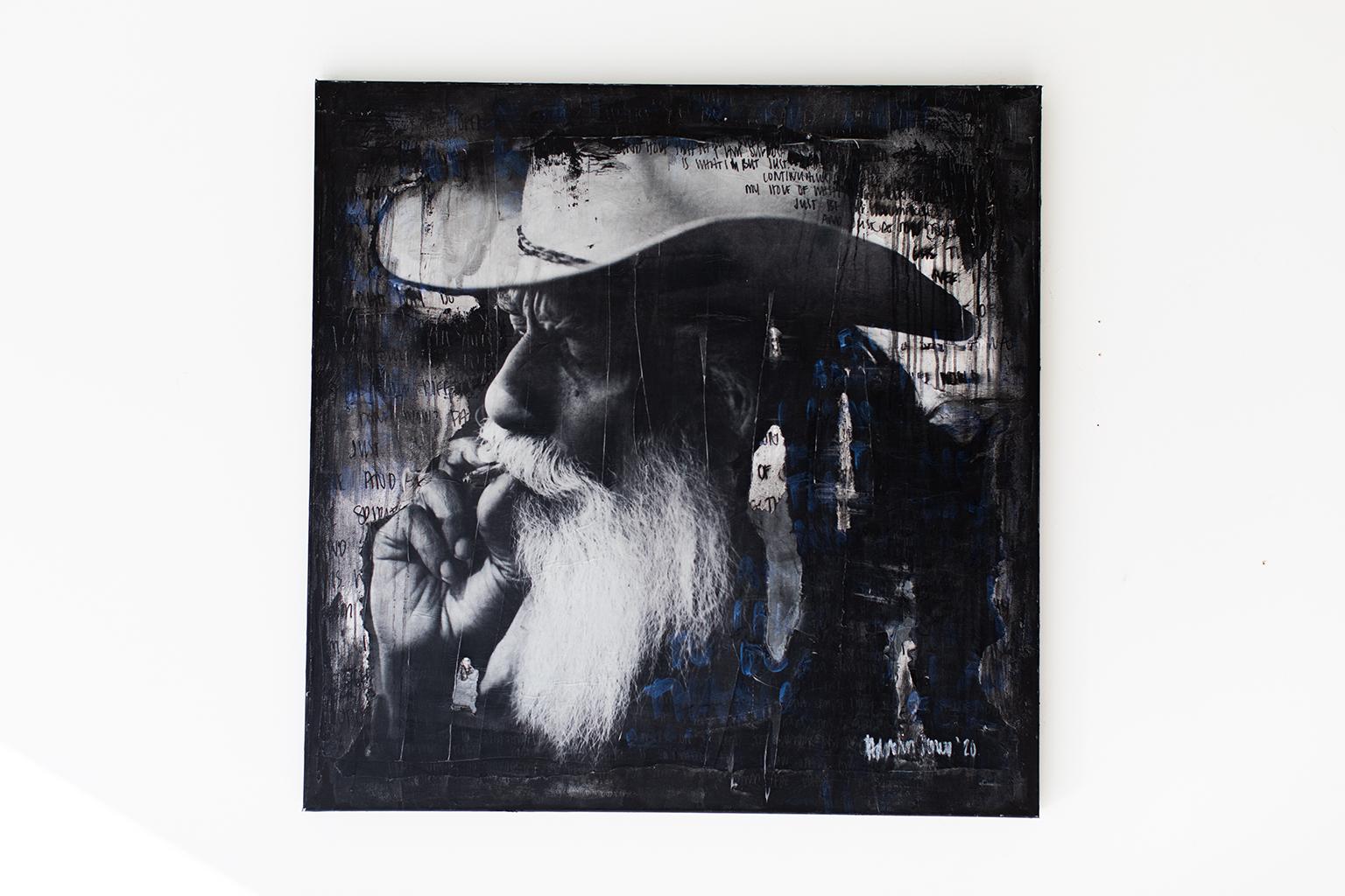 Modern Art, Portrait Painting, Black and White Painting-Smokin' Cowboys For Sale 3