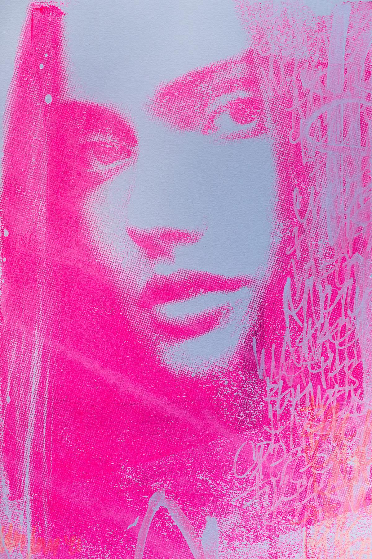 Portrait Painting Addison Jones - "Sparkling Rosé", peinture pop art moderne en rose, 2022