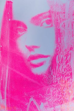 Vintage "Sparkling Rosé", Modern Pop Art Painting in Pink, 2022