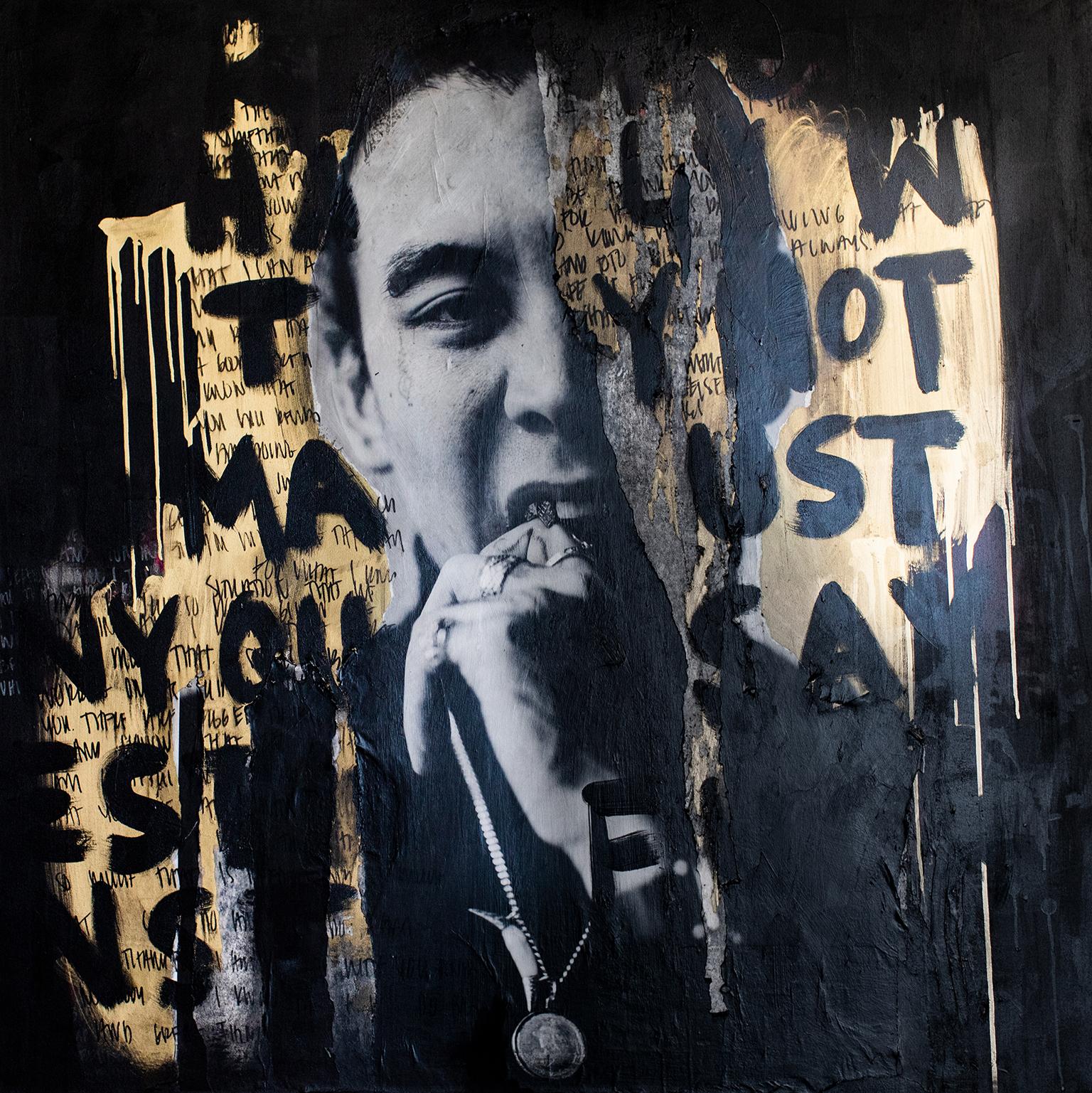 Arte Callejero, Pintura Retrato, Pintura Contemporánea Dorada-Y No - Painting de Addison Jones