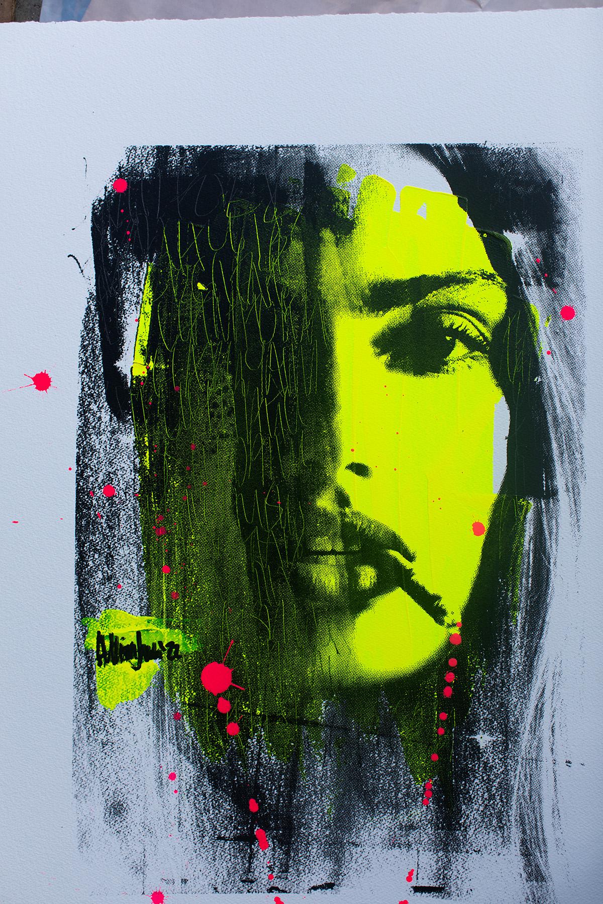 Addiosnjones artwork, Neon Noir pop painting - Green Abstract Painting by Addison Jones