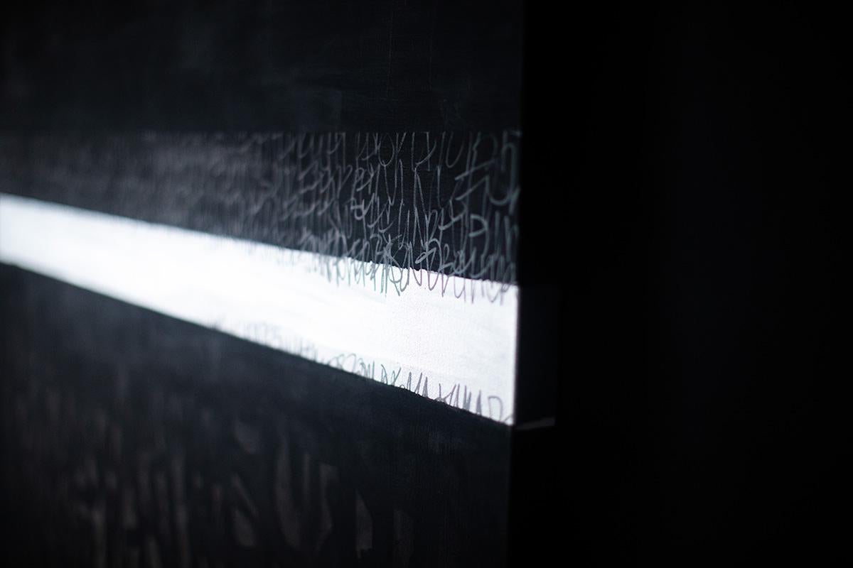 Addisonjones painting, Working in the Lines abstract painting - Black Abstract Painting by Addison Jones