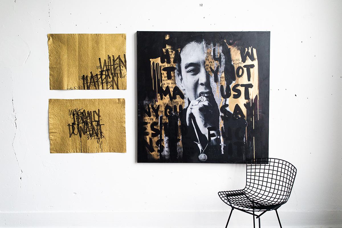 Black and Gold Abstract Paintings, Letter Art, Graffiti Art-What Now II For Sale 4