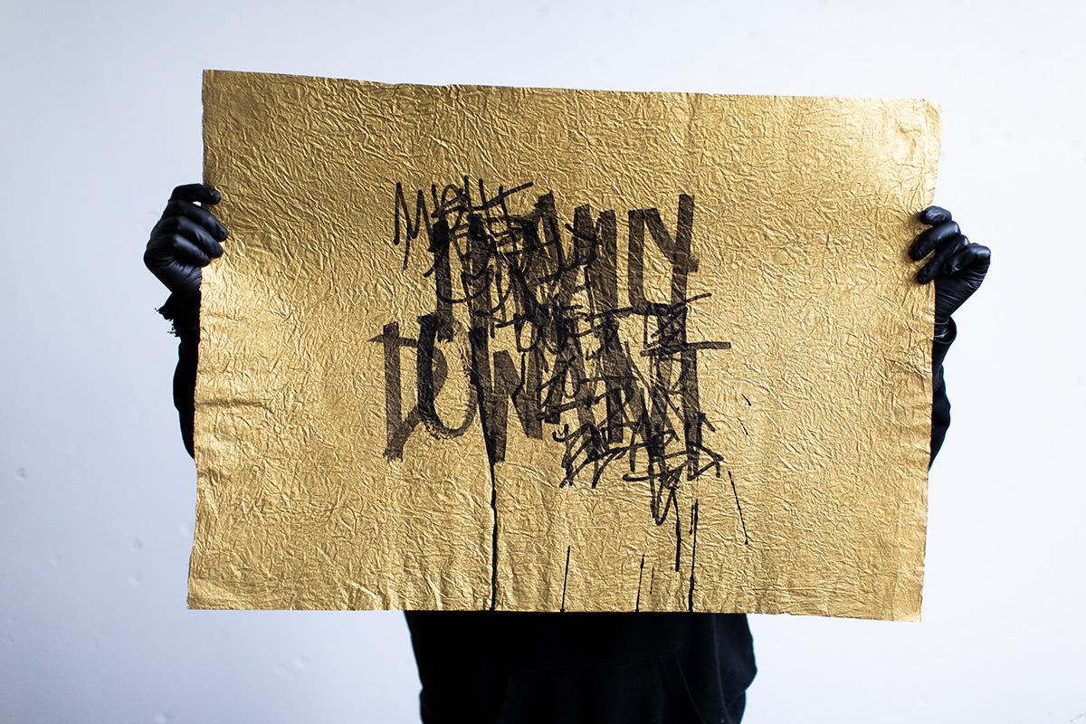 Peintures abstraites noires et dorées, Art des lettres, Graffiti Art-What Now II