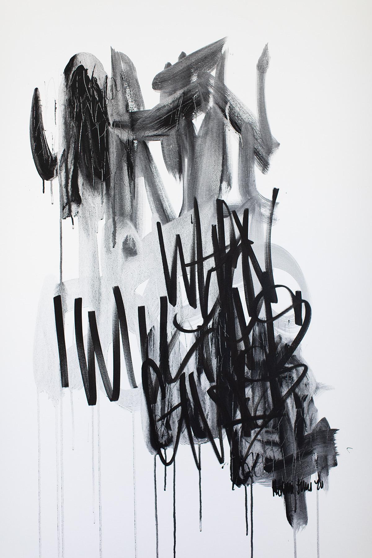Black White Contemporary, Black and White Art, Graffiti Art-When - Gray Abstract Painting by Addison Jones