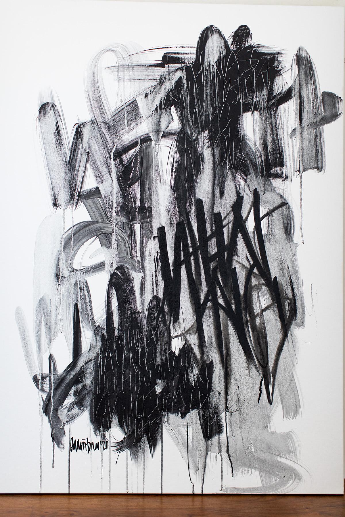 Addison Jones Abstract Painting - Contemporary Art, Black and White Painting, Graffiti Art-What