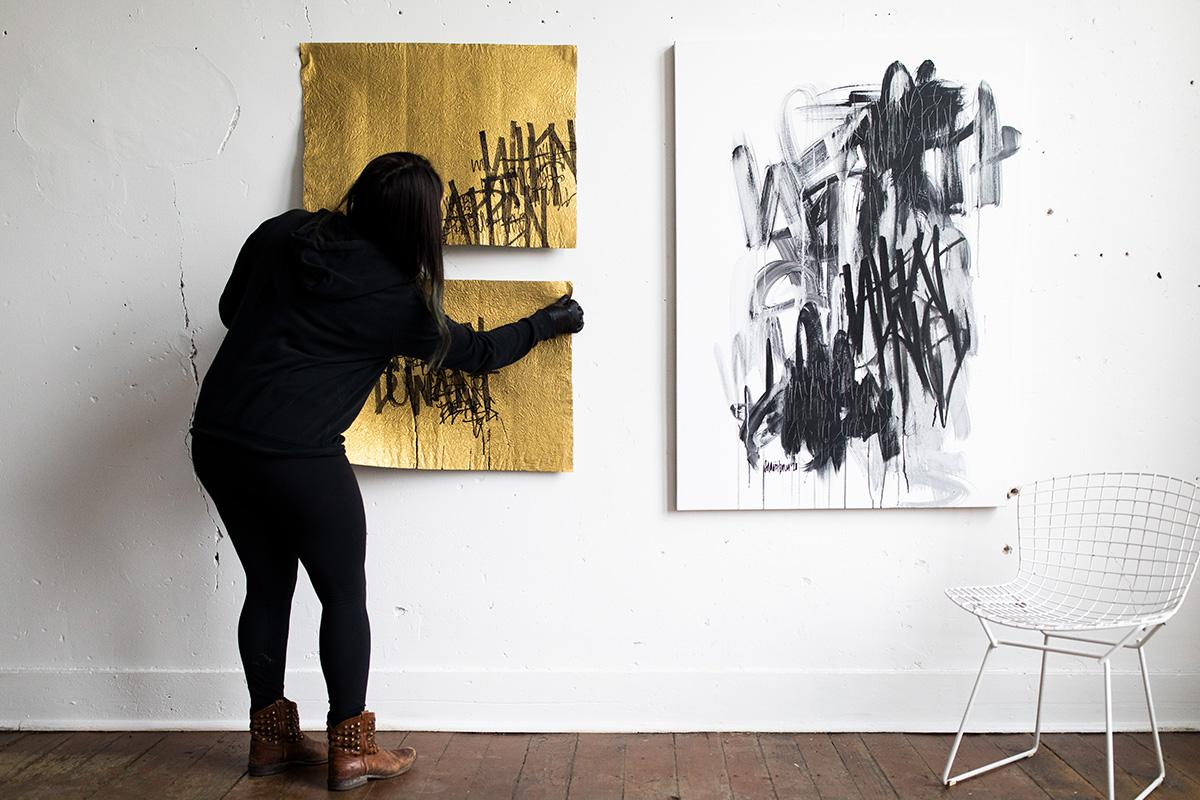 Arte de letras doradas y negras, pinturas abstractas, arte de graffiti-¿Y ahora qué? 9