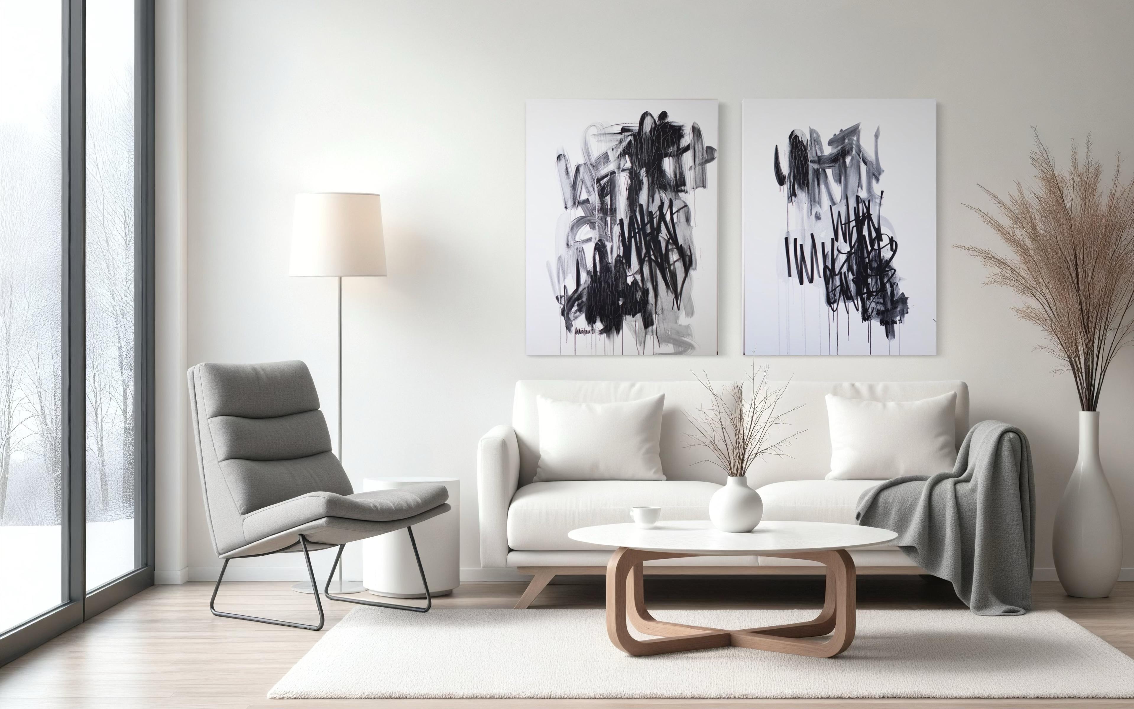 Coppia di opere d'arte contemporanea in bianco e nero, pittura in bianco e nero, arte dei graffiti in vendita 4