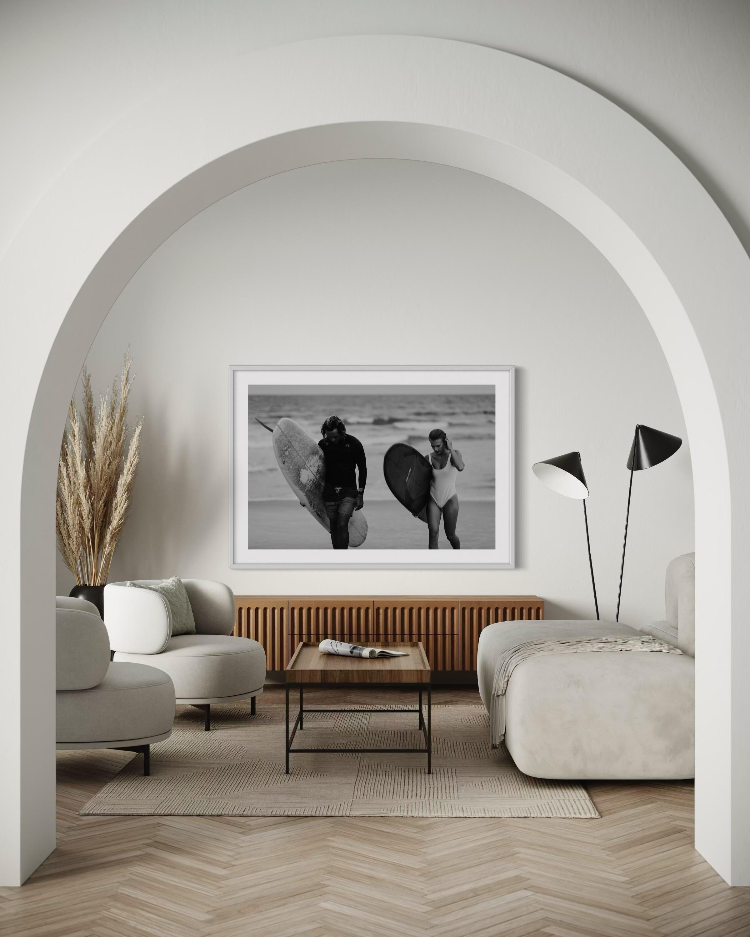 Contemporary Art, Surfers with Surfboards on a Beach-Oceanside Trist 914 For Sale 1