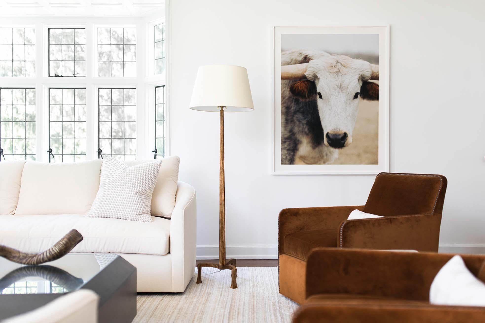 Longhorn Wall Art, Animal Photography, Modern Art-Mottled Matilda - Print by Addison Jones