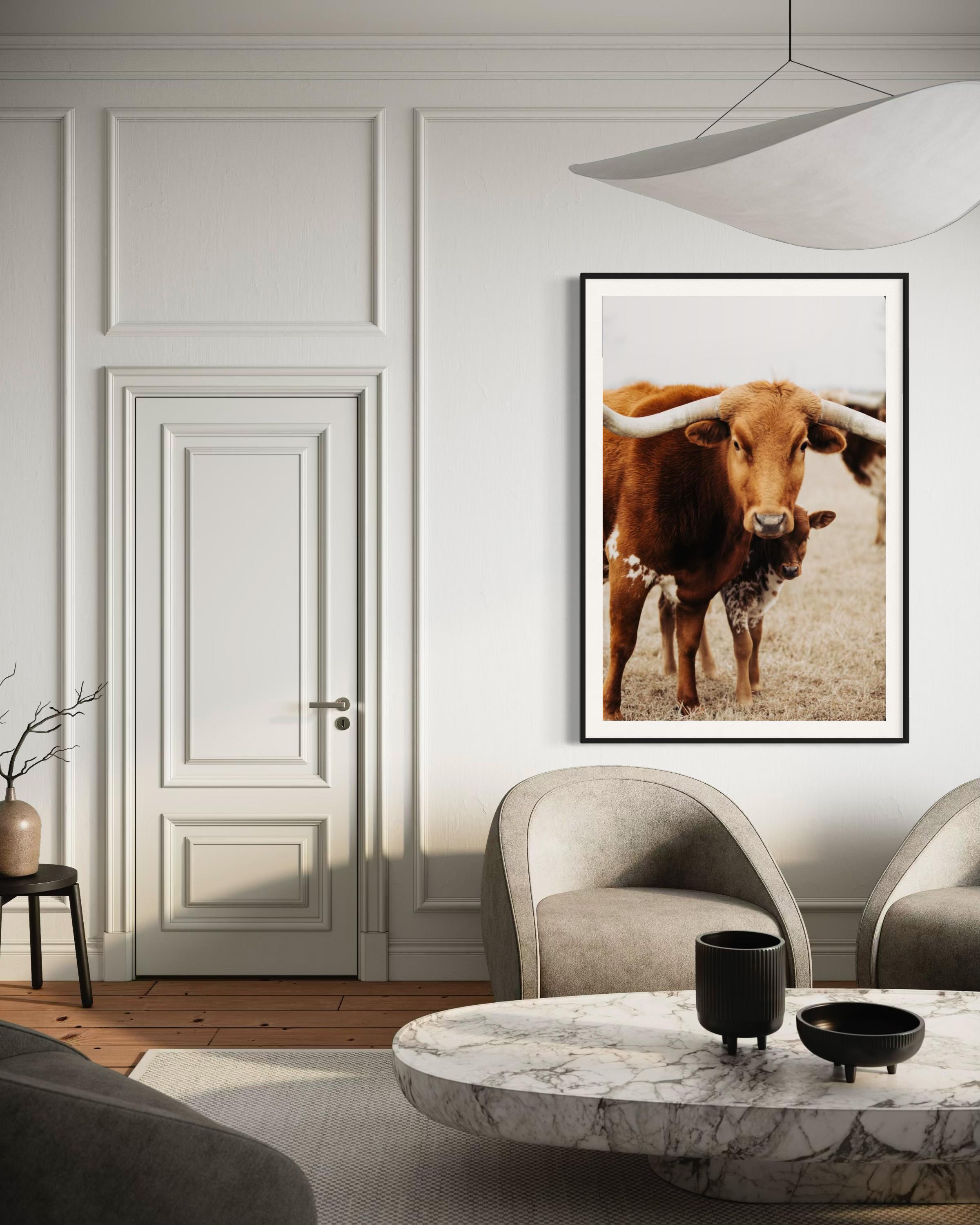 Art mural Longhorn, estampes d'animaux, images de Longhorn-Carmel Carmella - Contemporain Print par Addison Jones