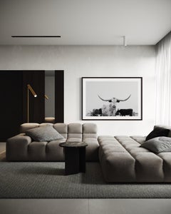 Art mural Longhorn, Photographie noir et blanc, Impressions d'animaux-Majestic Mia