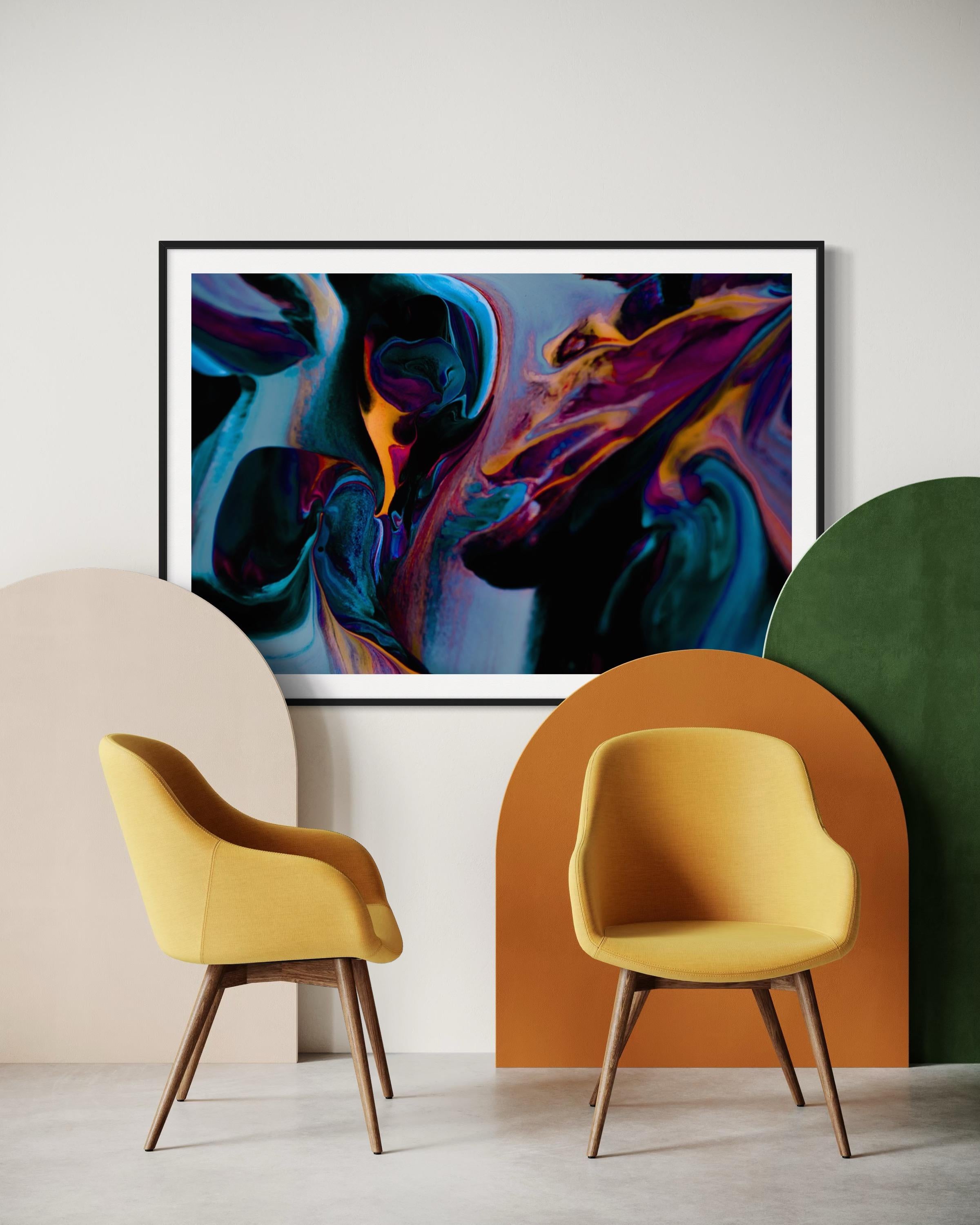 Arte astratta, Stampe astratte colorate, Fotografia astratta blu-Mingle XI - Abstract Print Nero di Addison Jones