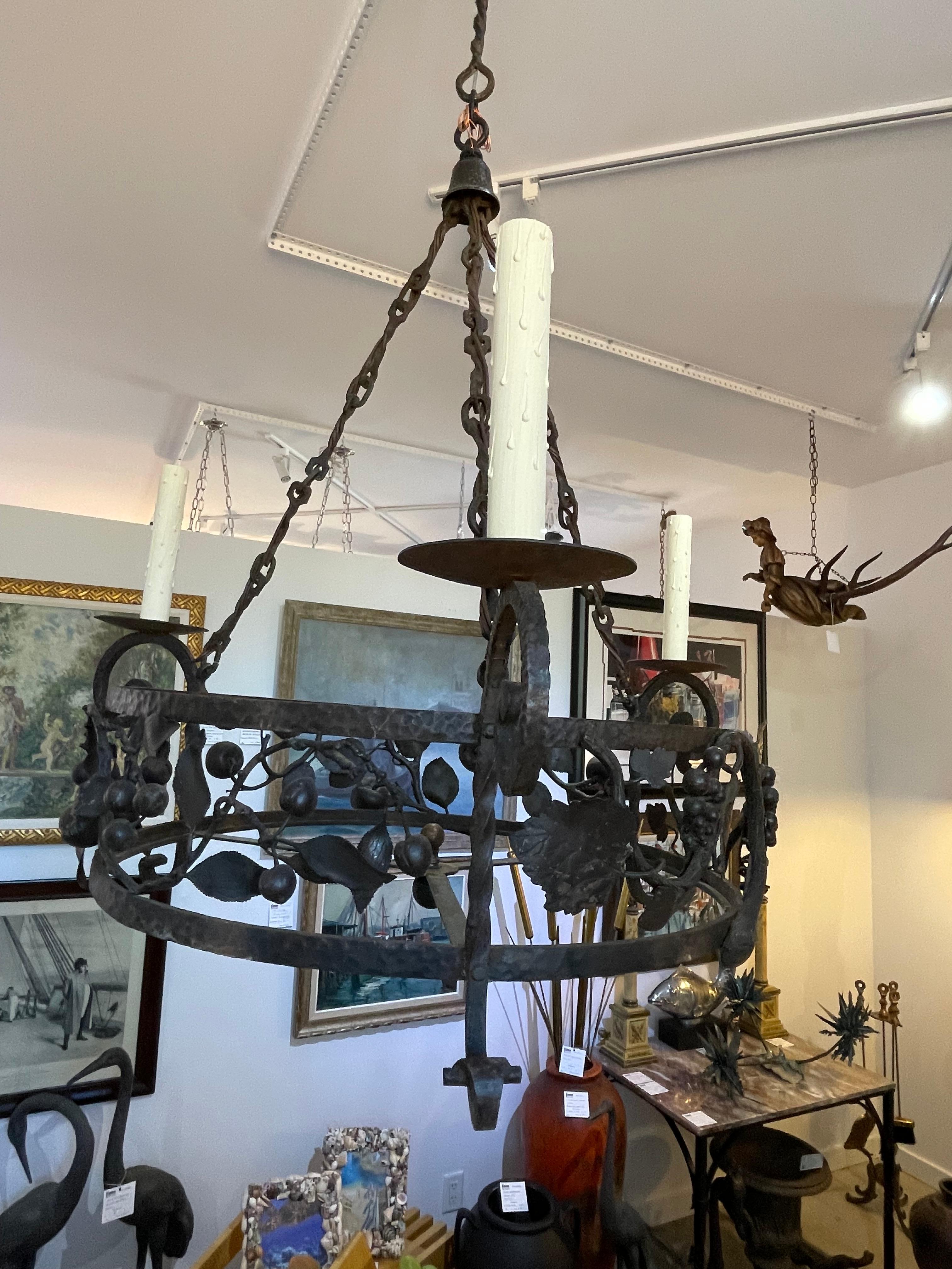 Wrought Iron Addison Mizner Attributed Spanish Colonial Revival Chandelier For Sale