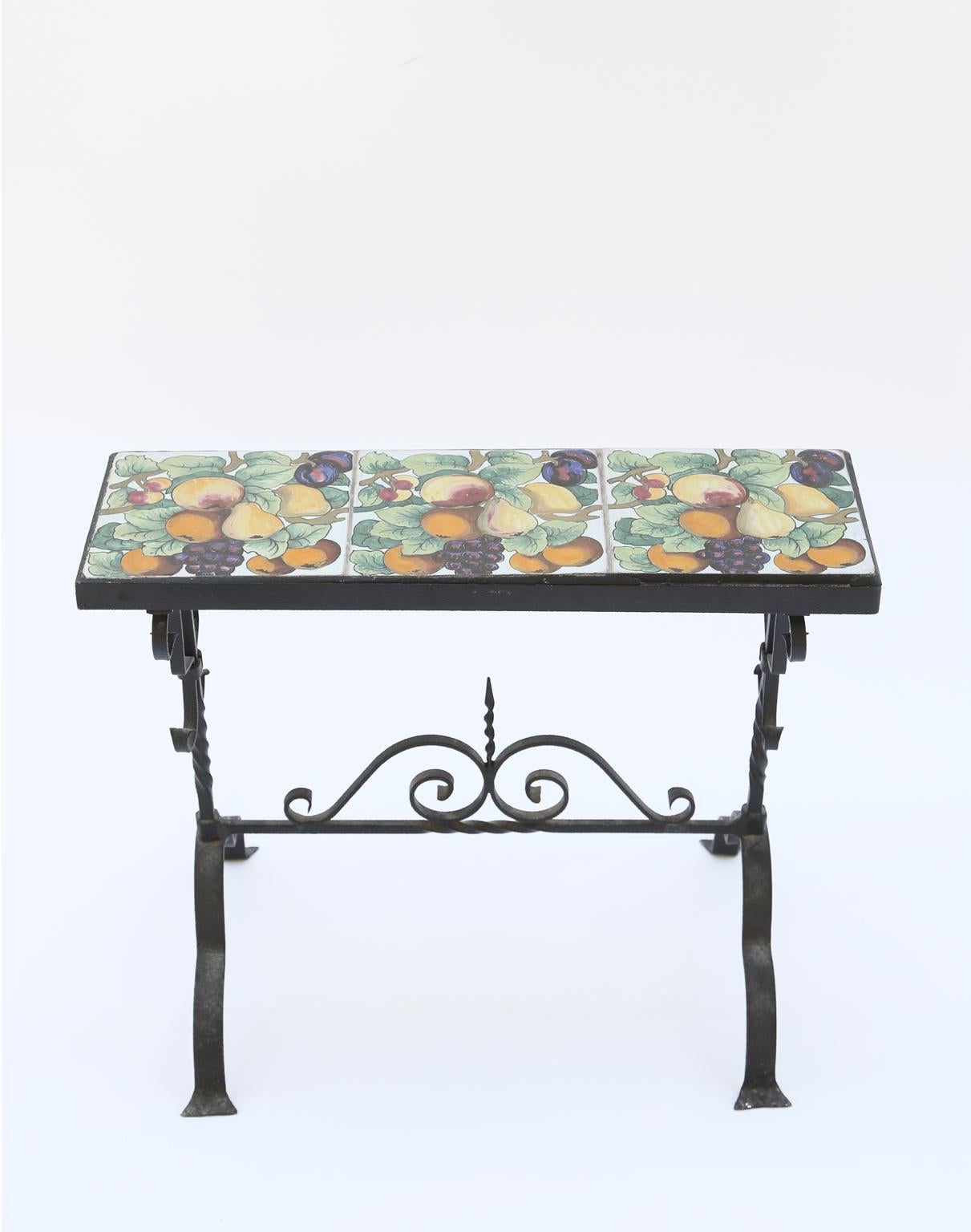 wrought iron table with tile top