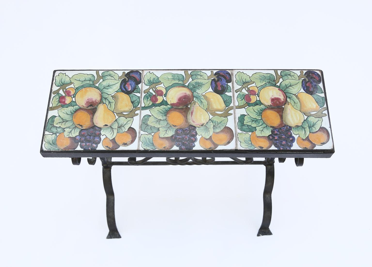 wrought iron table with tile top