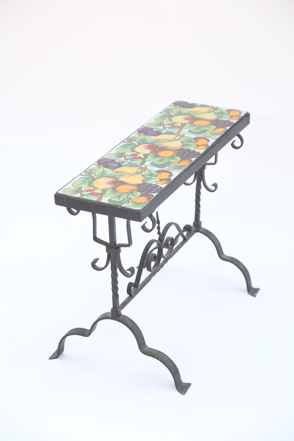 American Addison Mizner Iron Tile Top Accent Table For Sale