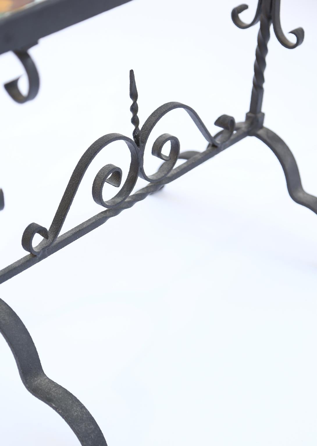Hand-Painted Addison Mizner Iron Tile Top Accent Table