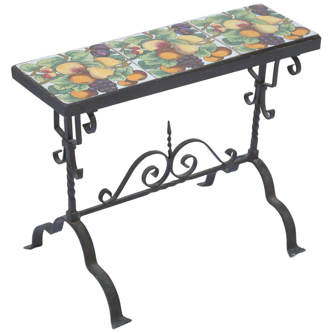 Addison Mizner Iron Tile Top Accent Table For Sale