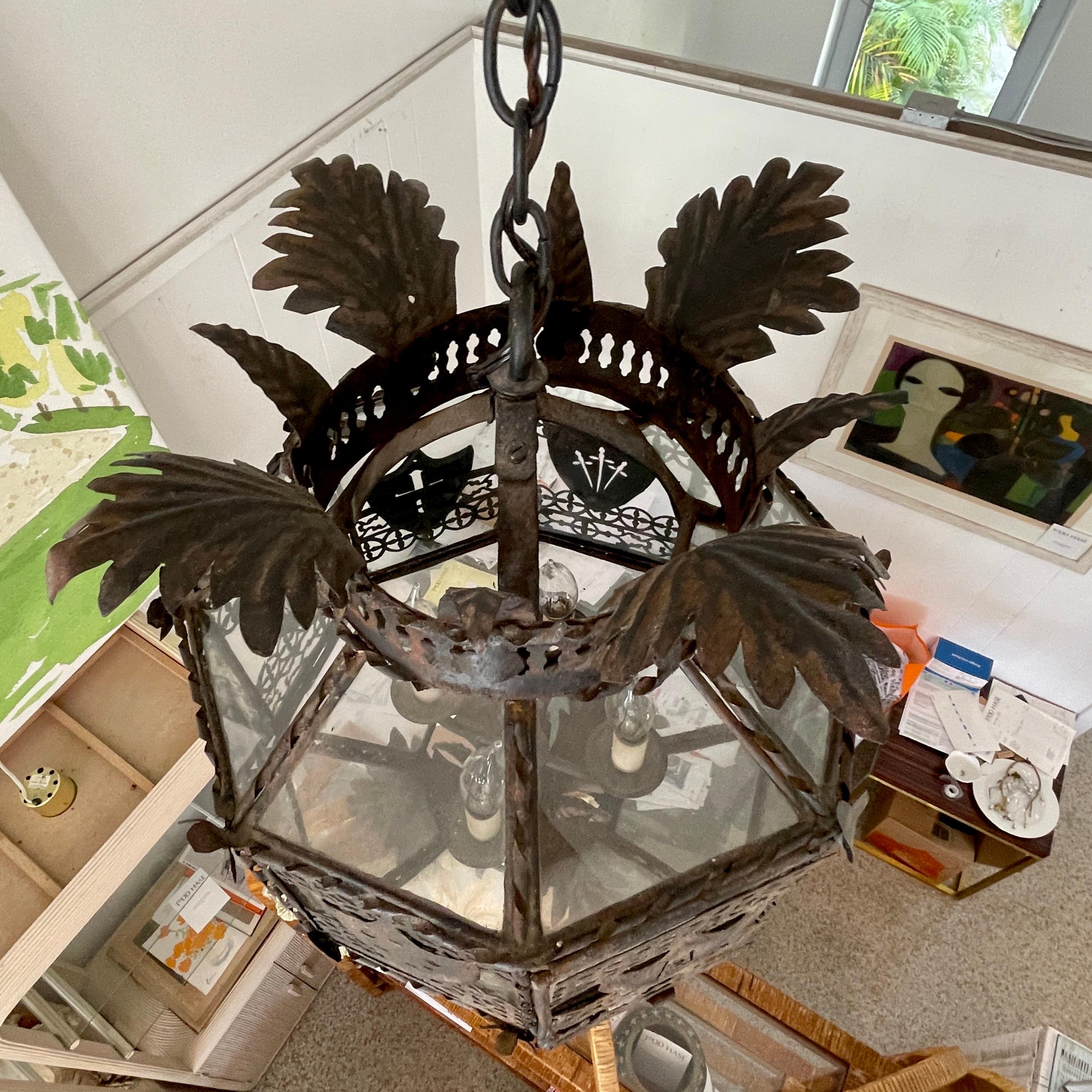 Addison Mizner Metal Ceiling Lamp In Good Condition For Sale In Los Angeles, CA