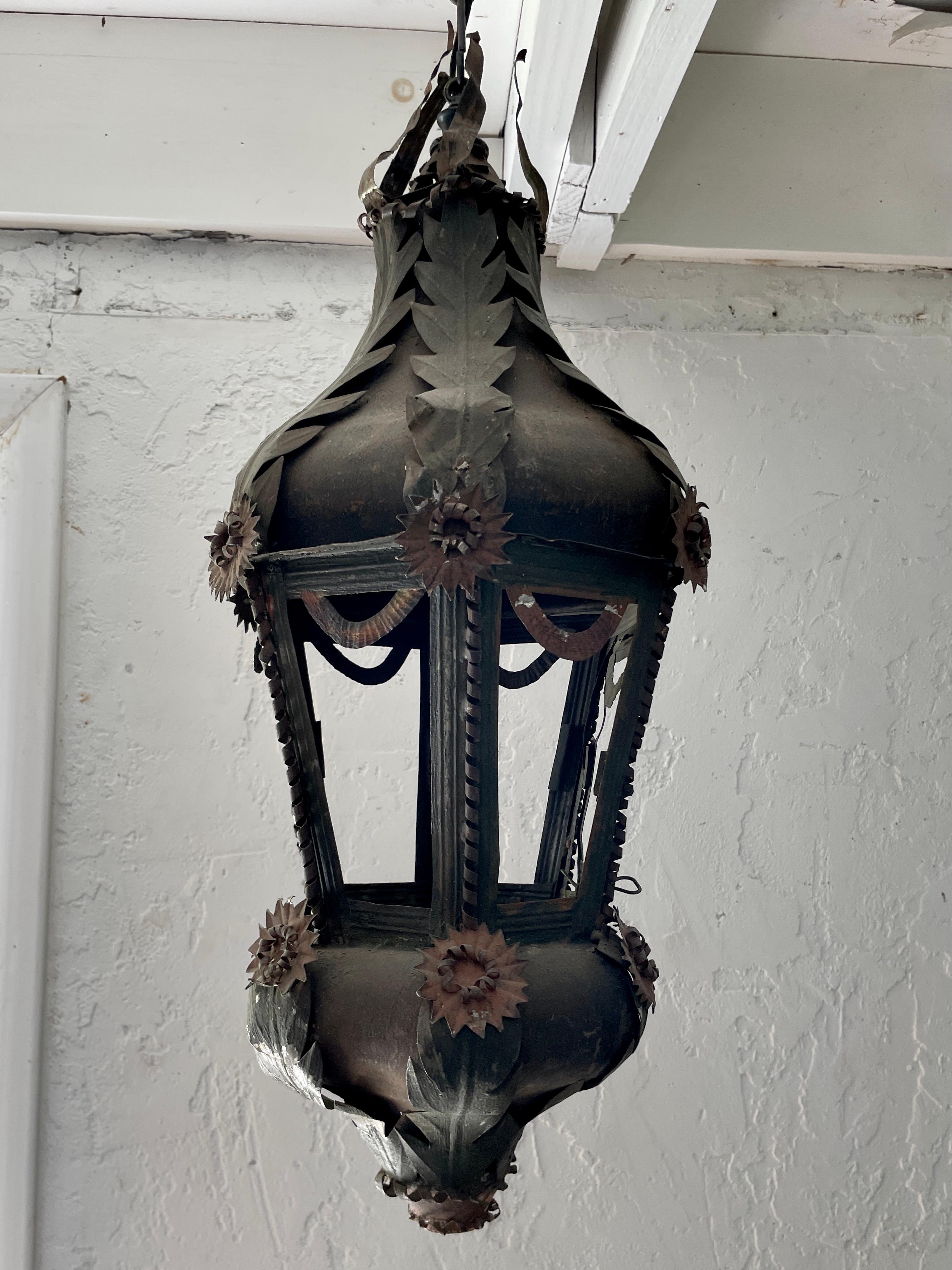 Early 20th Century Addison Mizner Metal Lantern For Sale
