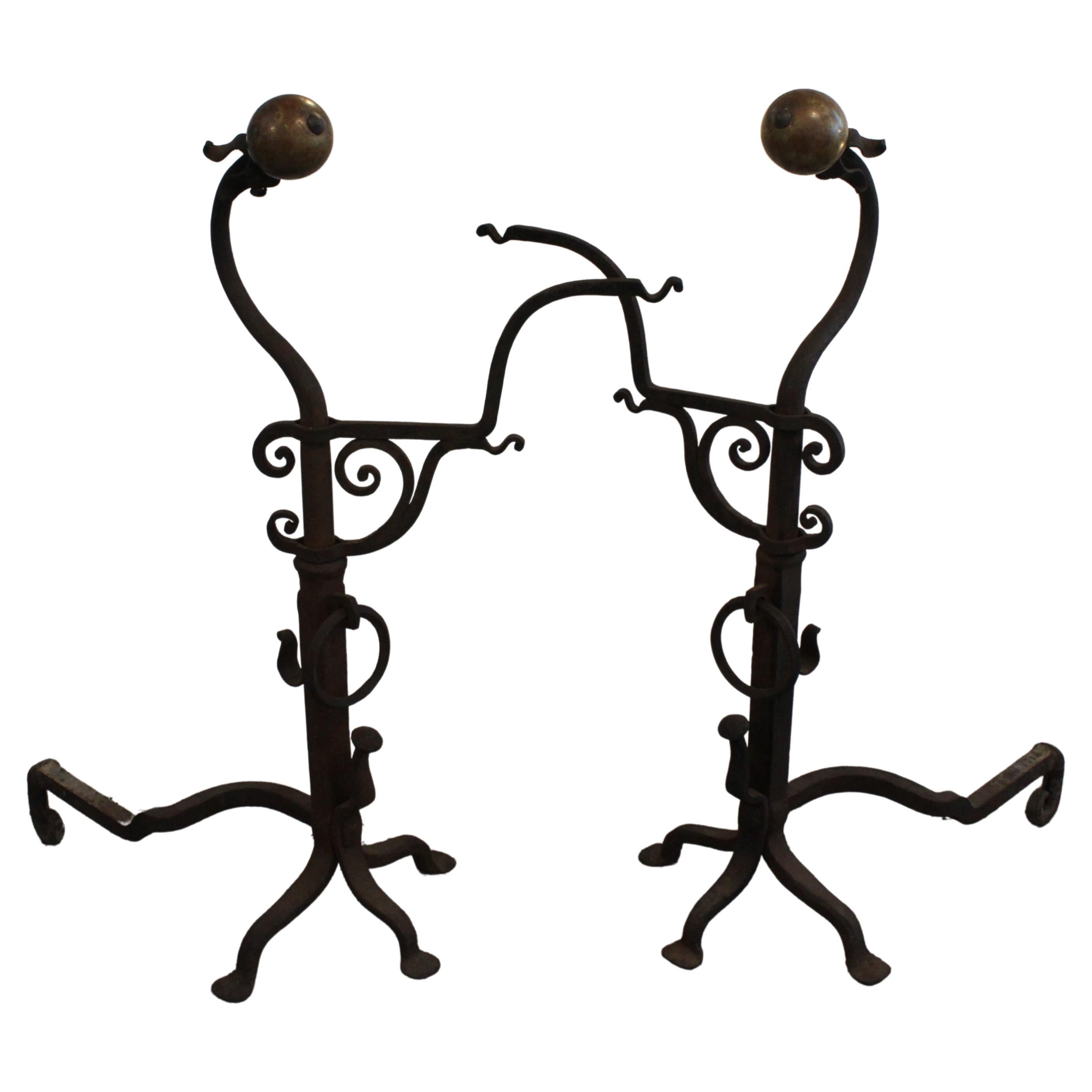 Addison Mizner Spanish Colonial Style Andirons For Sale 3