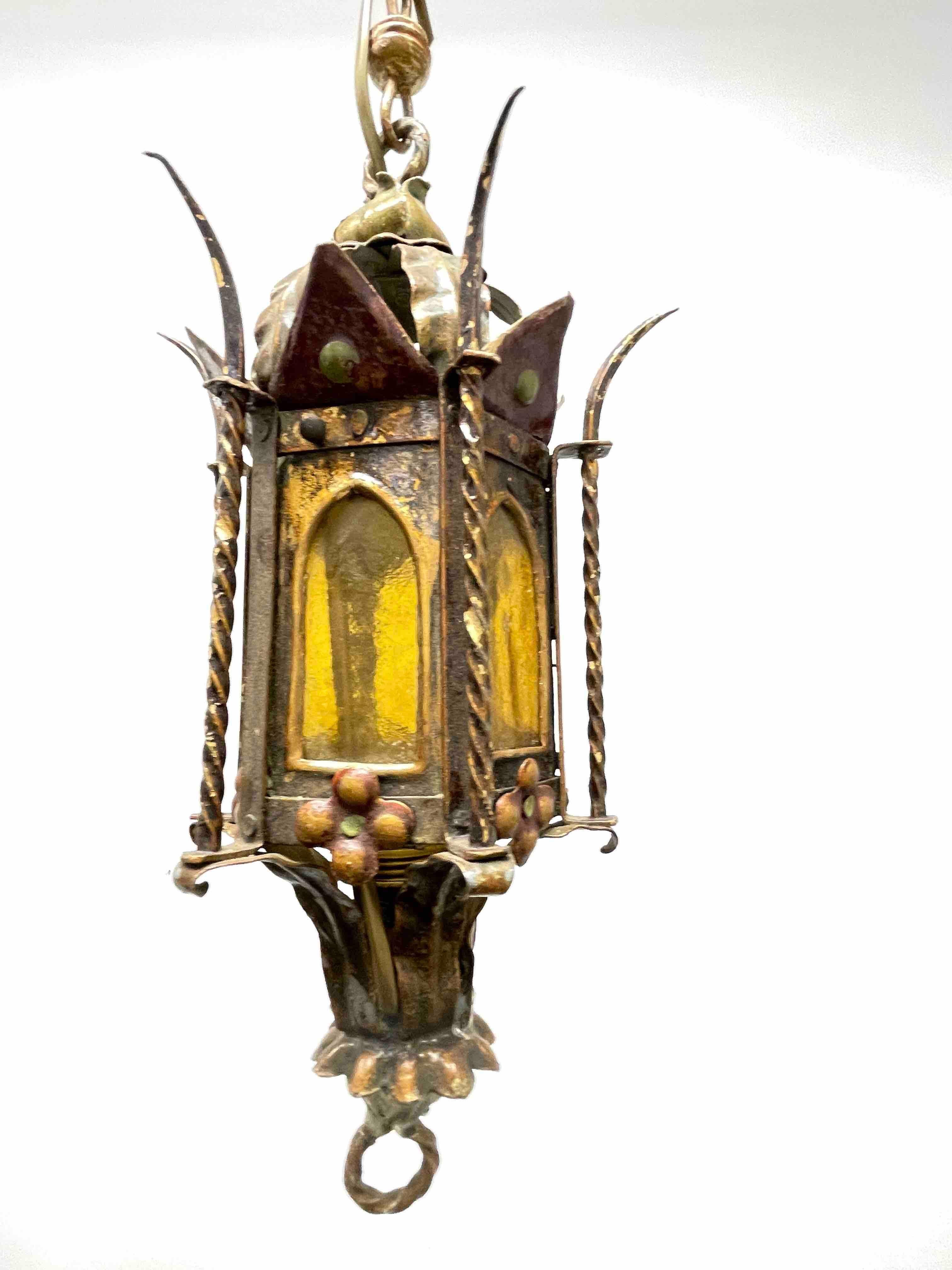 German Addison Mizner Style Spanish Colonial Chandelier Lantern, Europe, 1960s For Sale