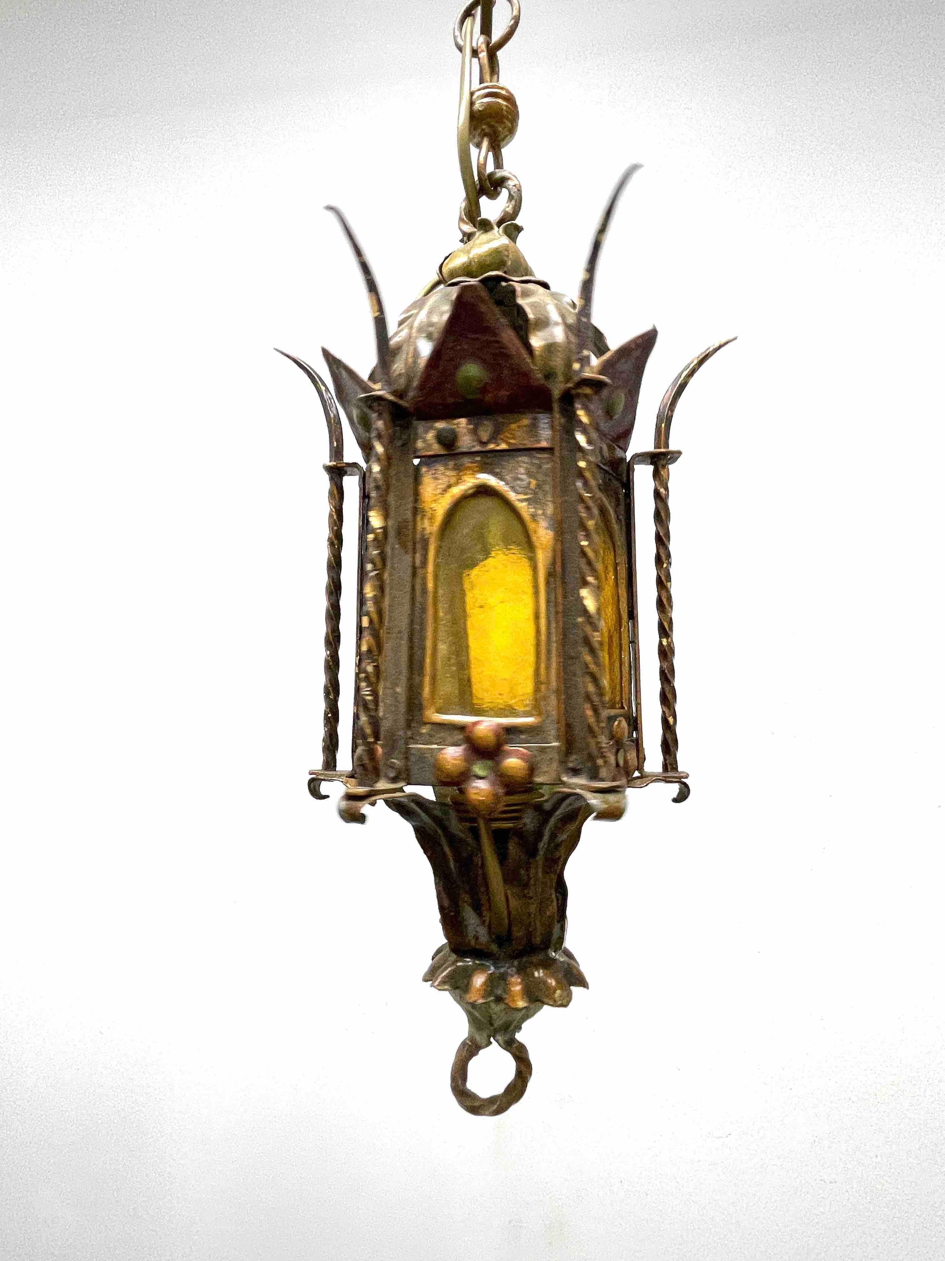 Metal Addison Mizner Style Spanish Colonial Chandelier Lantern, Europe, 1960s For Sale