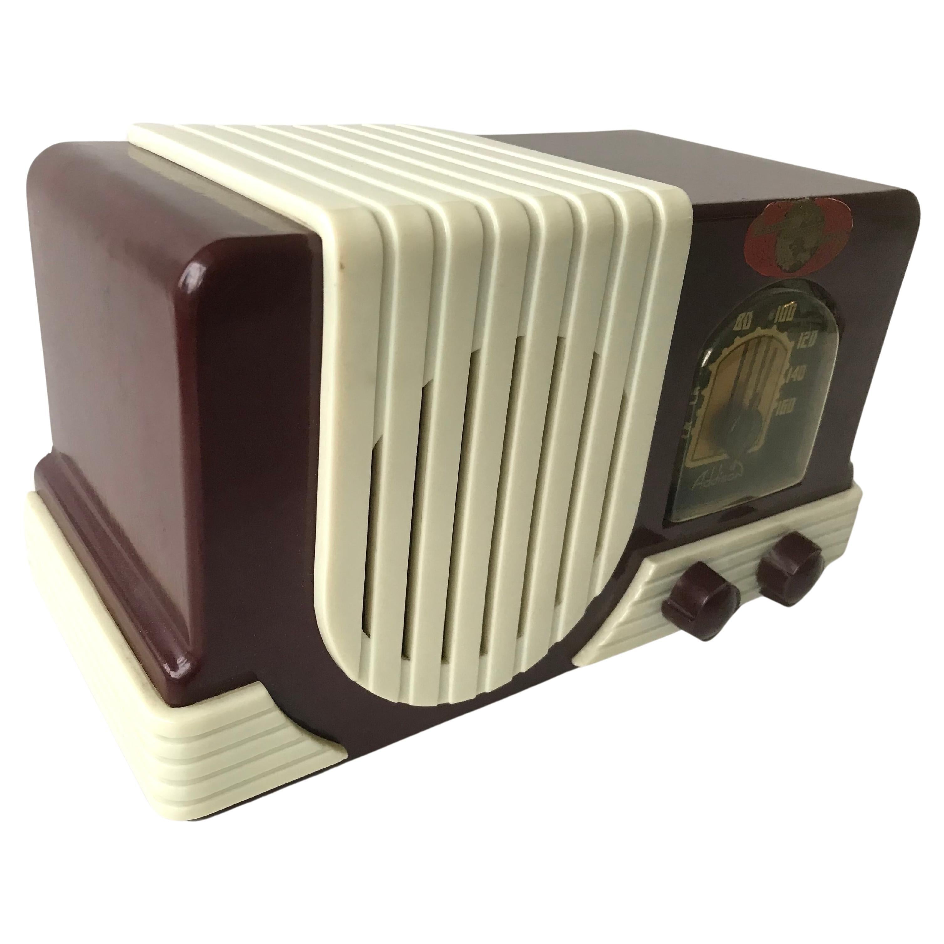 Addison Model 2 “Waterfall” Maroon and White Catalin Tube Radio, 1940 For Sale