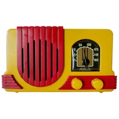 Vintage Addison Model Two "Waterfall" Red and Mustard Phenolic Resin Tube Radio