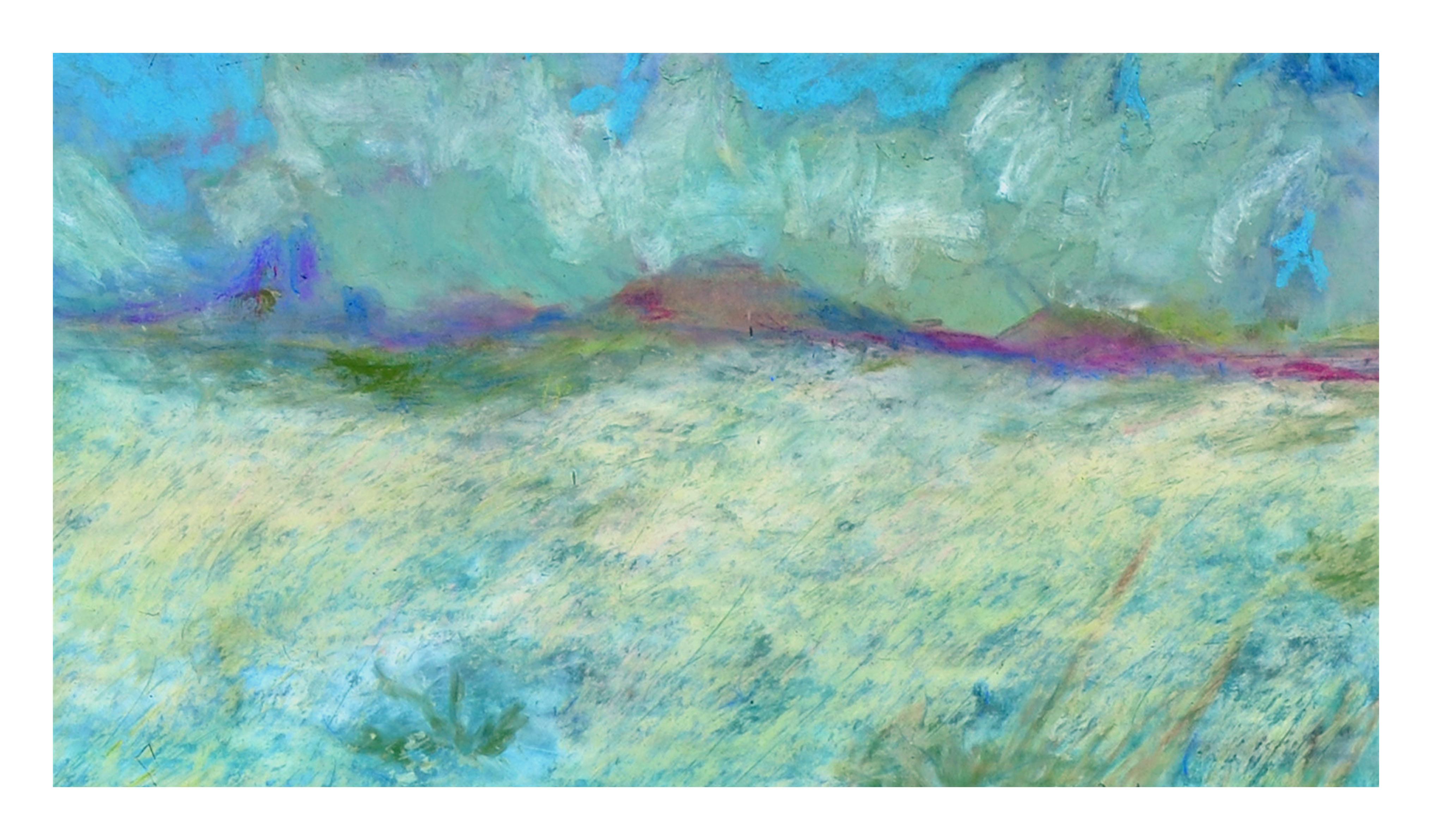 Paisaje de montaña azul en óleo sobre papel - Painting de Addison Robichaud