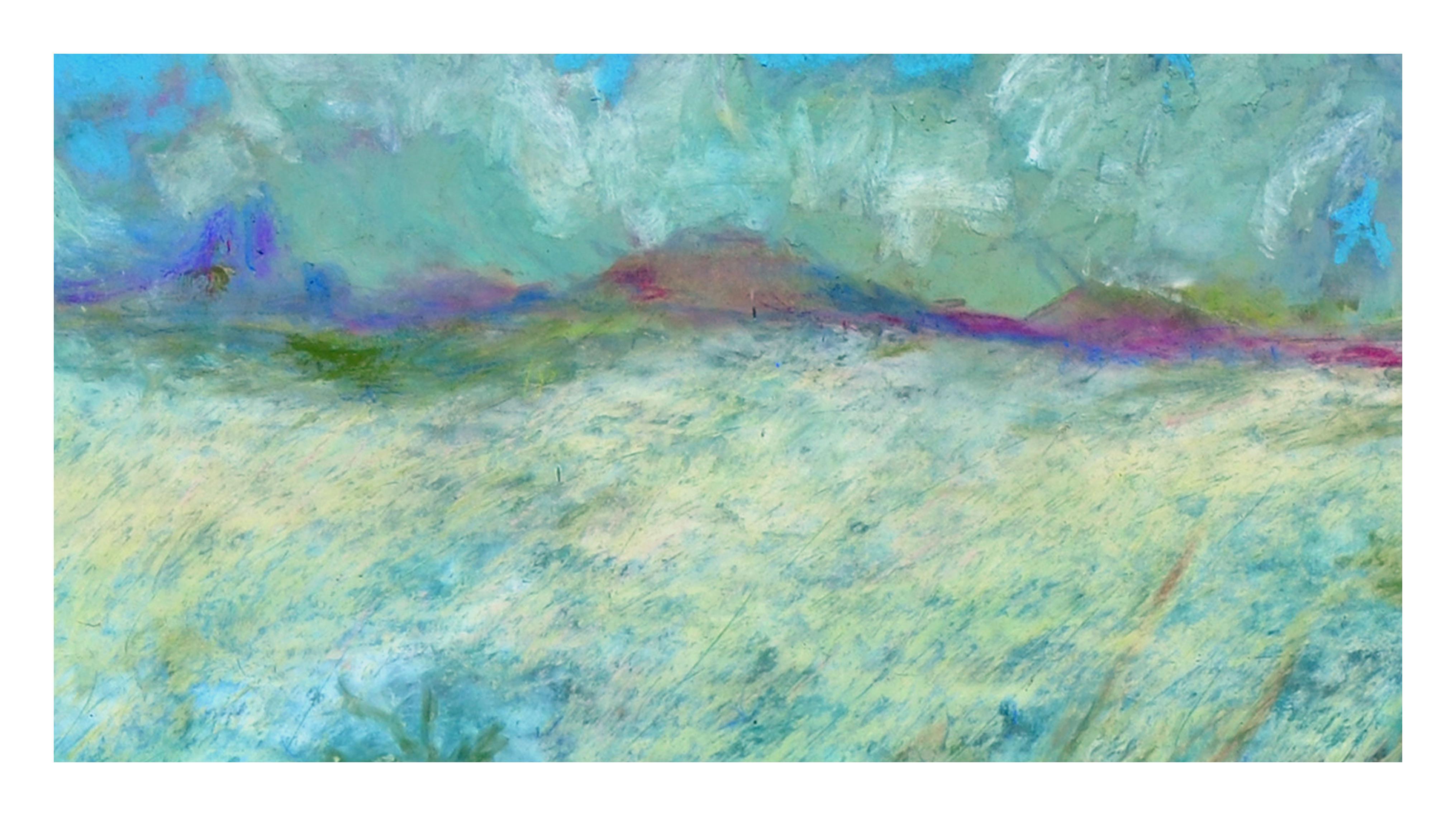 Paisaje de montaña azul en óleo sobre papel - Painting Contemporáneo de Addison Robichaud