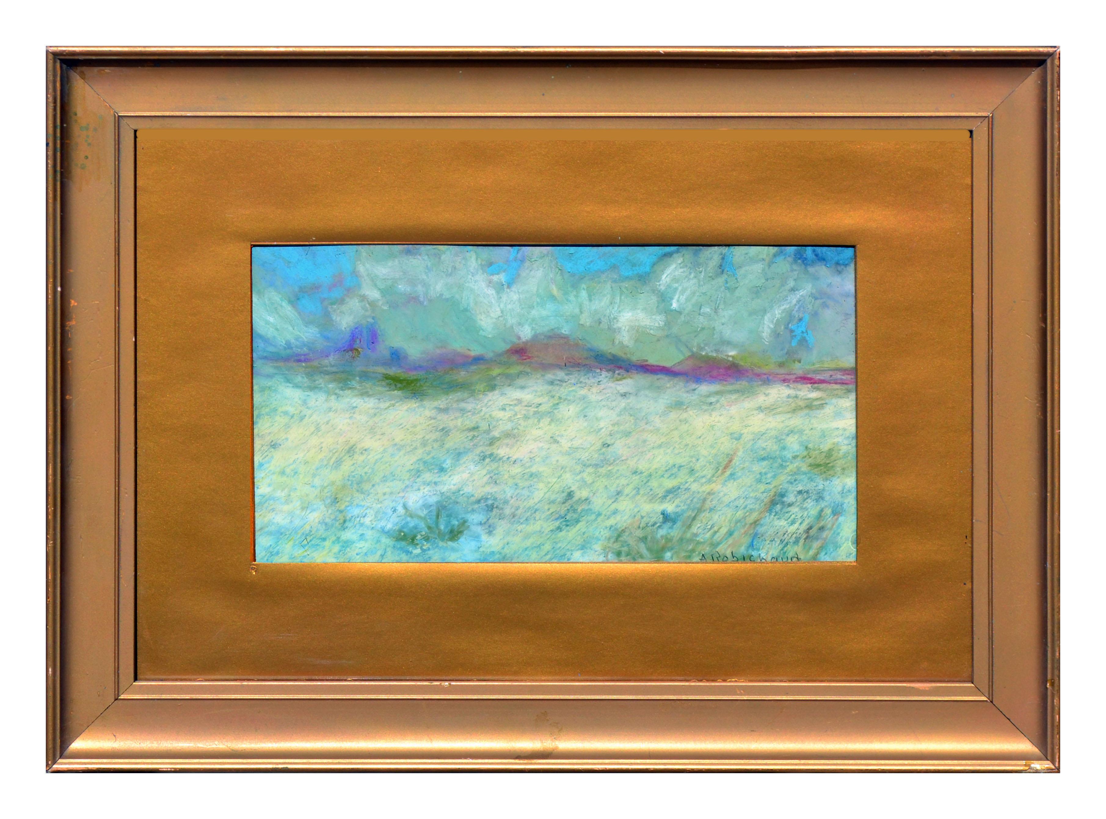 Landscape Painting de Addison Robichaud - Paisaje de montaña azul en óleo sobre papel