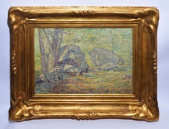 Antique American Pointillist Forest Landscape Oil Painting by Addison T. Millar