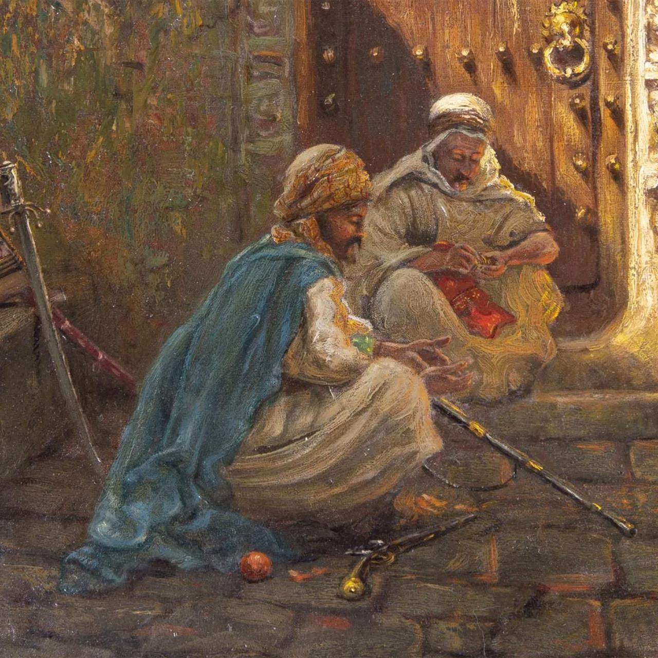 Titre : Guarding the Harem
Artiste : Addison Thomas Millar (1860-1913)
Origine : Américain
Date : 19ème siècle
Médium : Huile sur toile
Signature : Signé 
