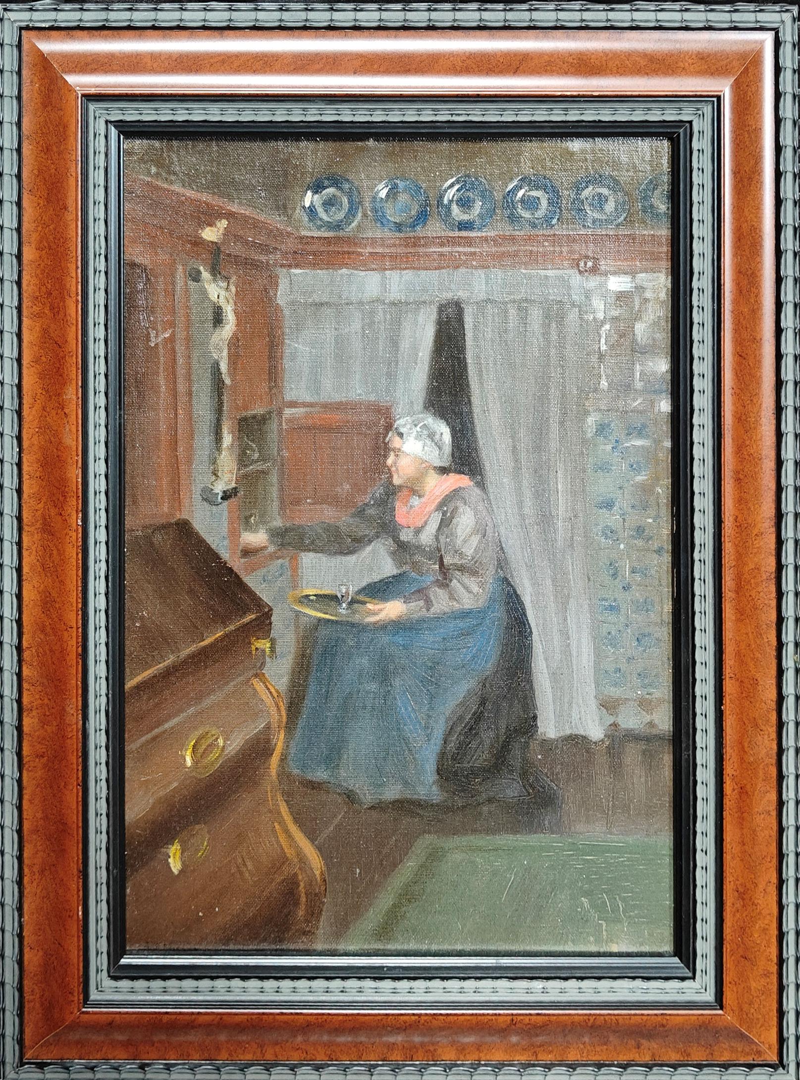„Lady in a Interior“ Addison Thomas Millar, amerikanisches Genregemälde des 19. Jahrhunderts im Angebot 1
