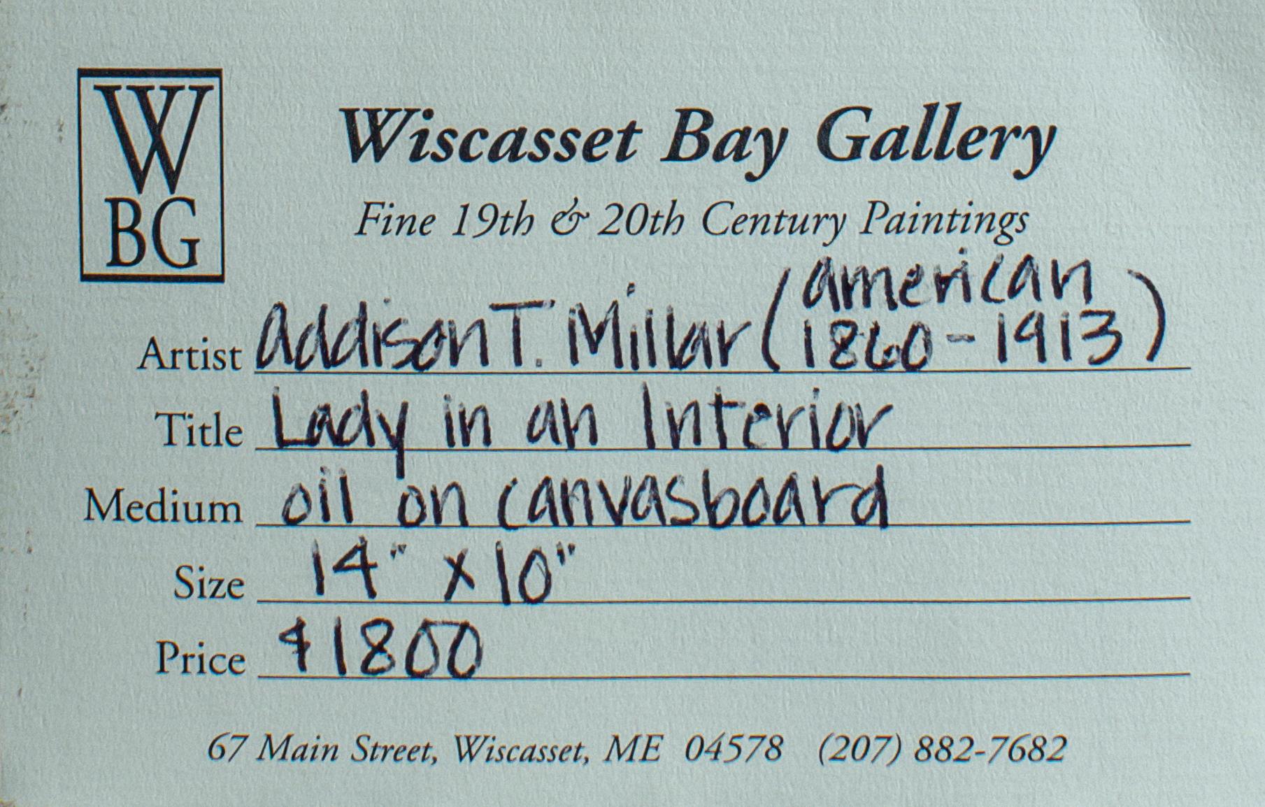 „Lady in a Interior“ Addison Thomas Millar, amerikanisches Genregemälde des 19. Jahrhunderts im Angebot 2