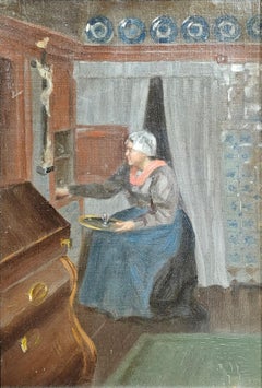 "Dame à l'intérieur" Addison Thomas Millar, 19e siècle Peinture de genre américaine