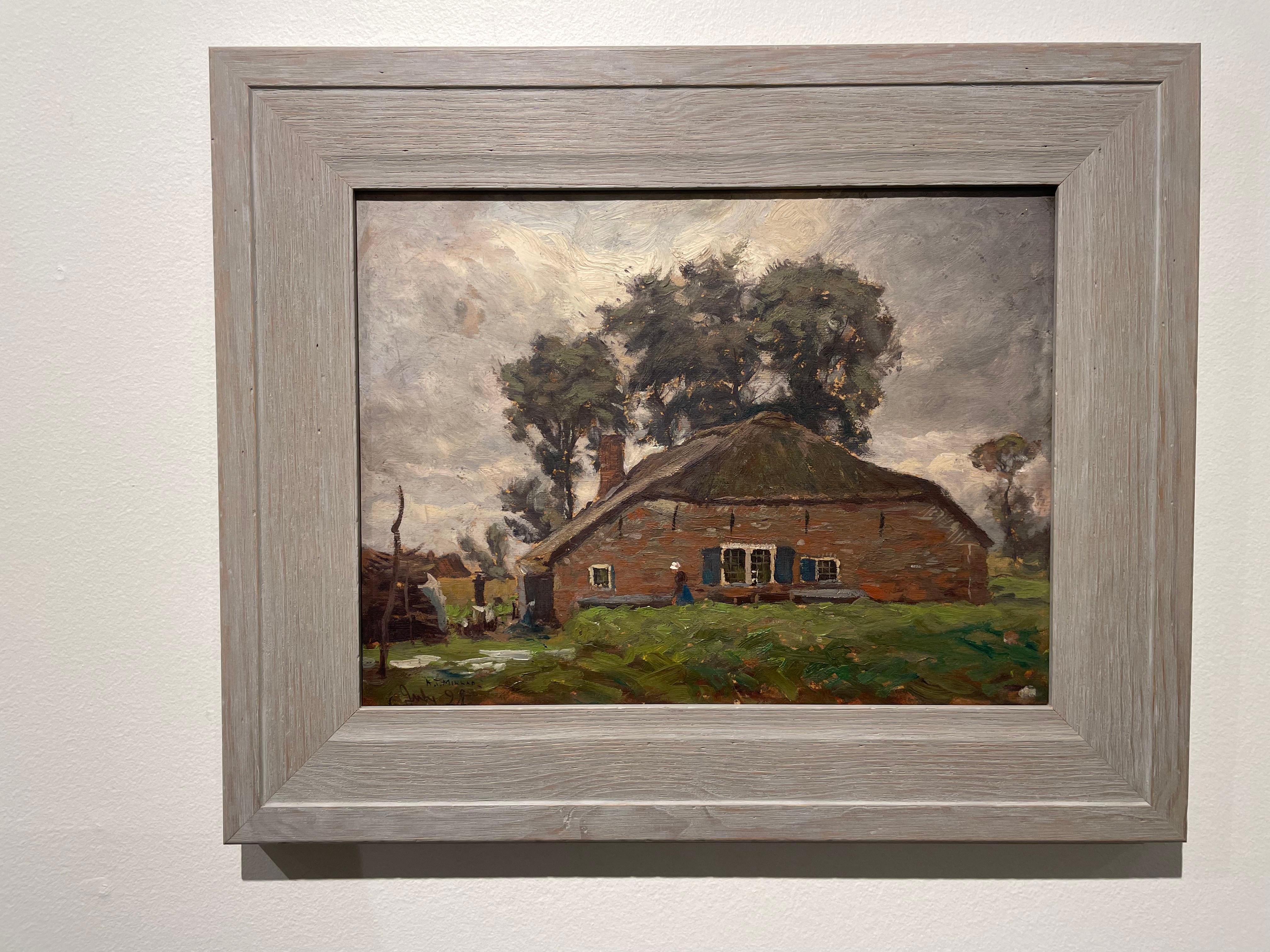 Escena de paisaje con granero y árboles, finales del siglo XIX, Artista de Ohio en venta 8
