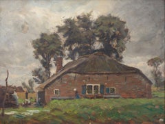 Scena di paesaggio con fienile e alberi, fine del XIX secolo, artista dell'Ohio