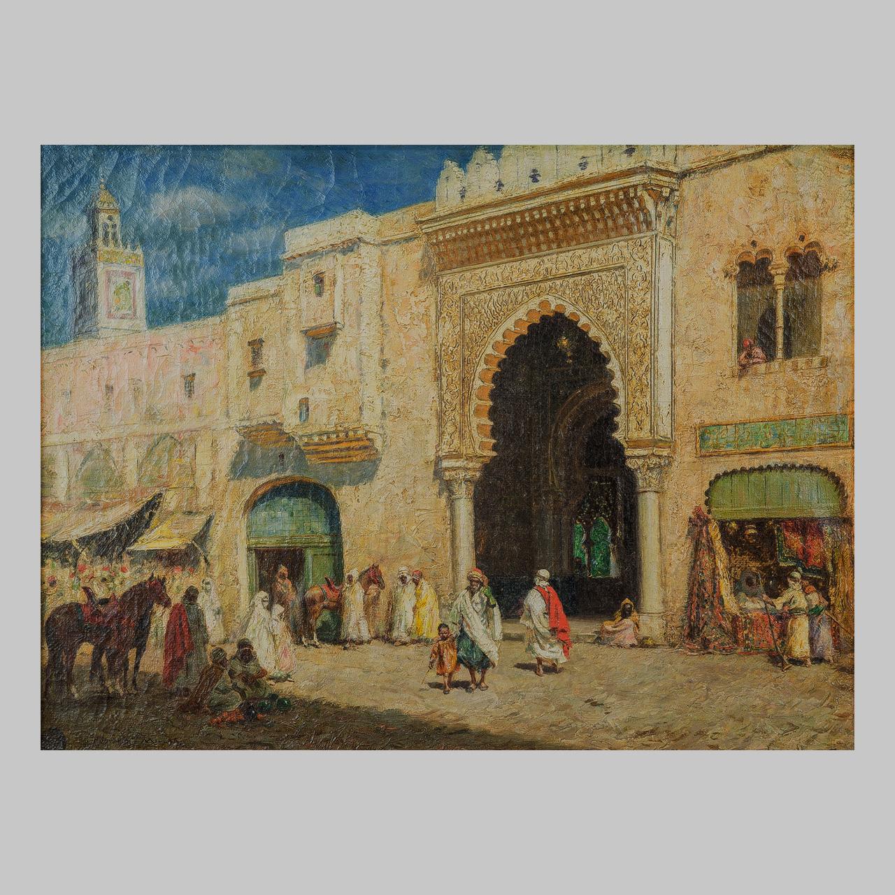Scena di mercato - Figurative Painting Marrone di Addison Thomas Millar
