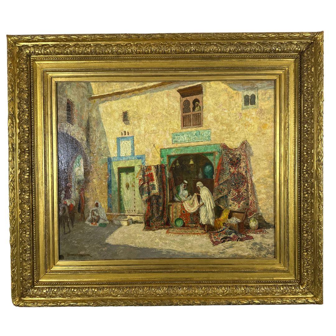 Figurative Painting Addison Thomas Millar - The Prayer Rug Peinture à l'huile orientaliste sur toile du XIXe siècle, signée
