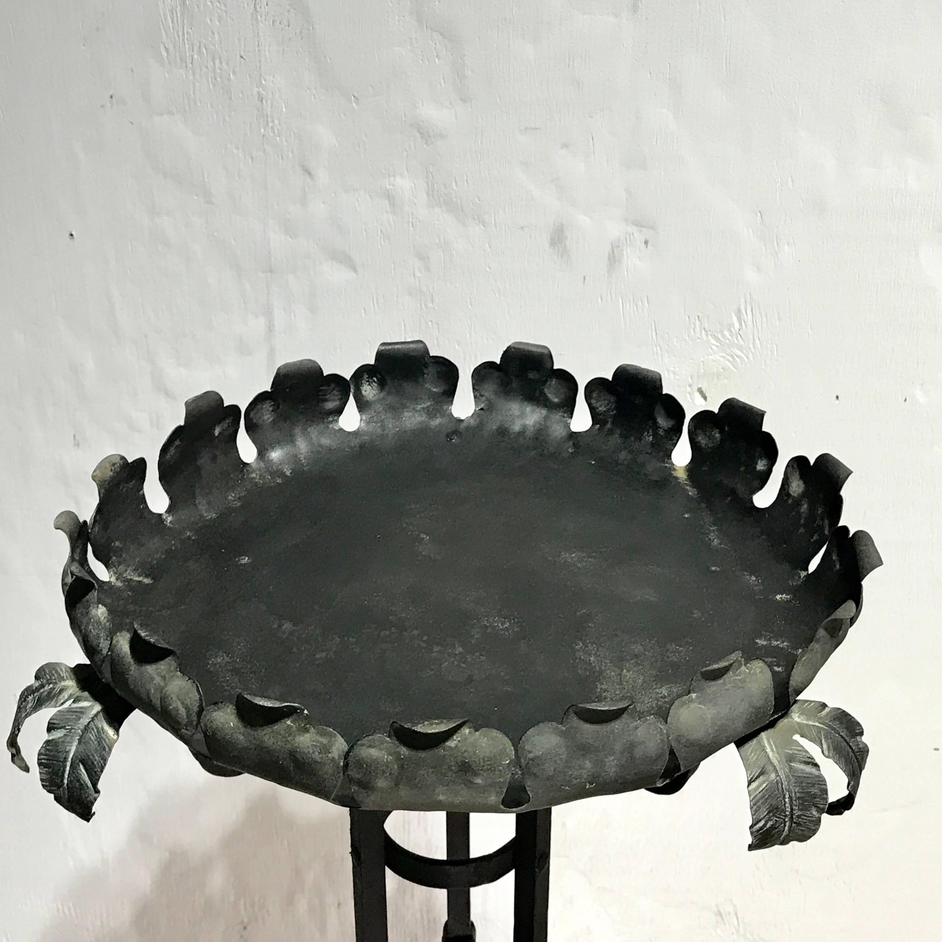 Patinated Addisson Mizner Style Bronze Palmette and Iron Pedestal For Sale