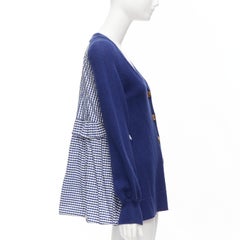 ADEAM blue cotton blend gingham ruffle back side tie cardigan sweater S