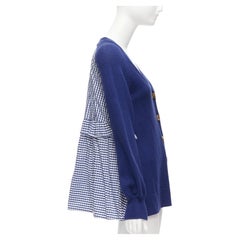 ADEAM blue cotton blend gingham ruffle back side tie cardigan sweater S