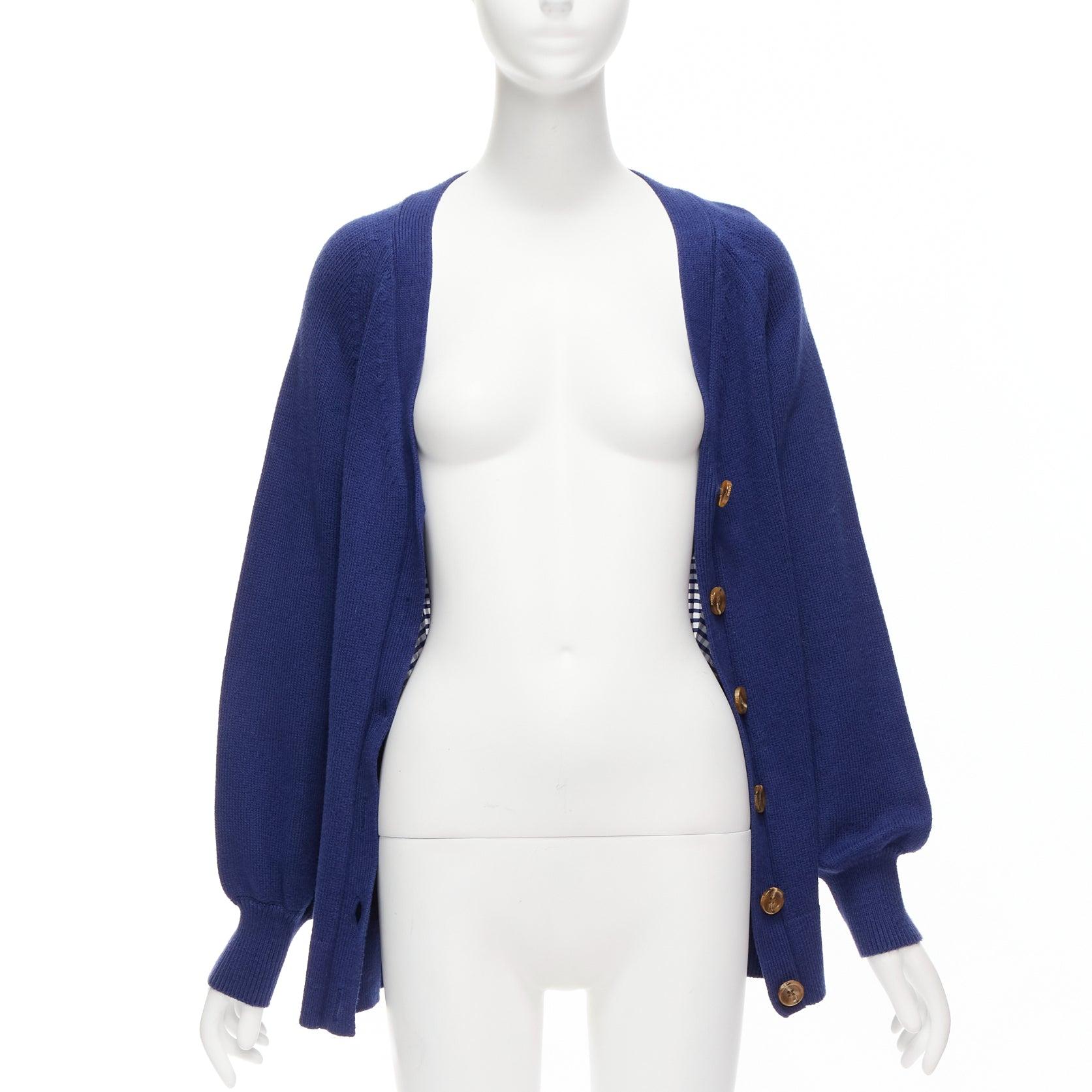 ADEAM blue cotton blend gingham ruffle back side tie cardigan sweater S In Excellent Condition For Sale In Hong Kong, NT