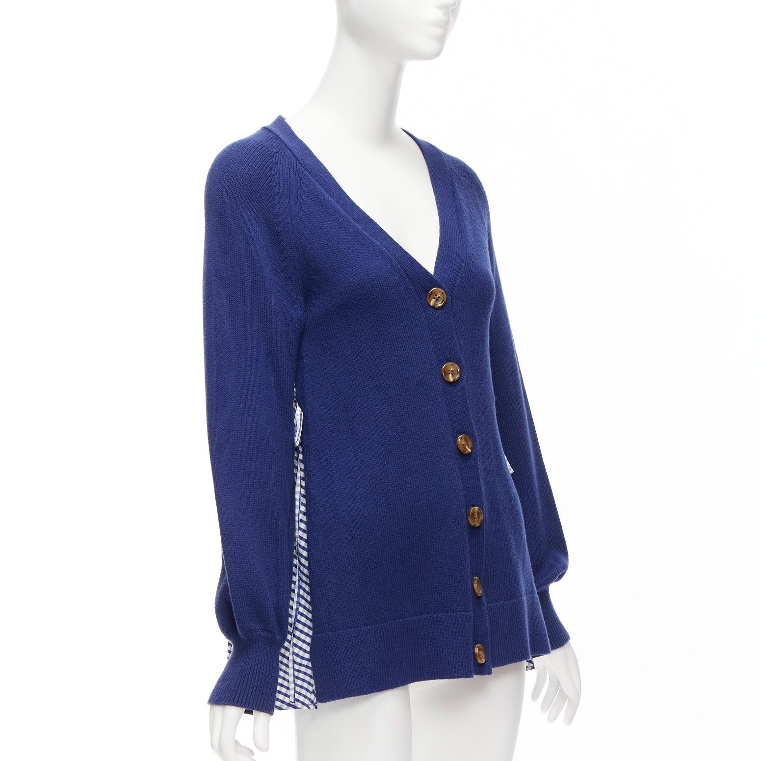 Women's ADEAM blue cotton blend gingham ruffle back side tie cardigan sweater S For Sale