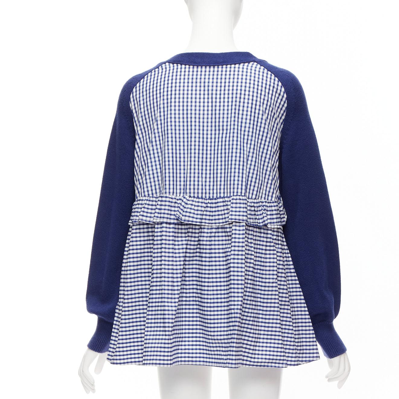 ADEAM blue cotton blend gingham ruffle back side tie cardigan sweater S For Sale 3