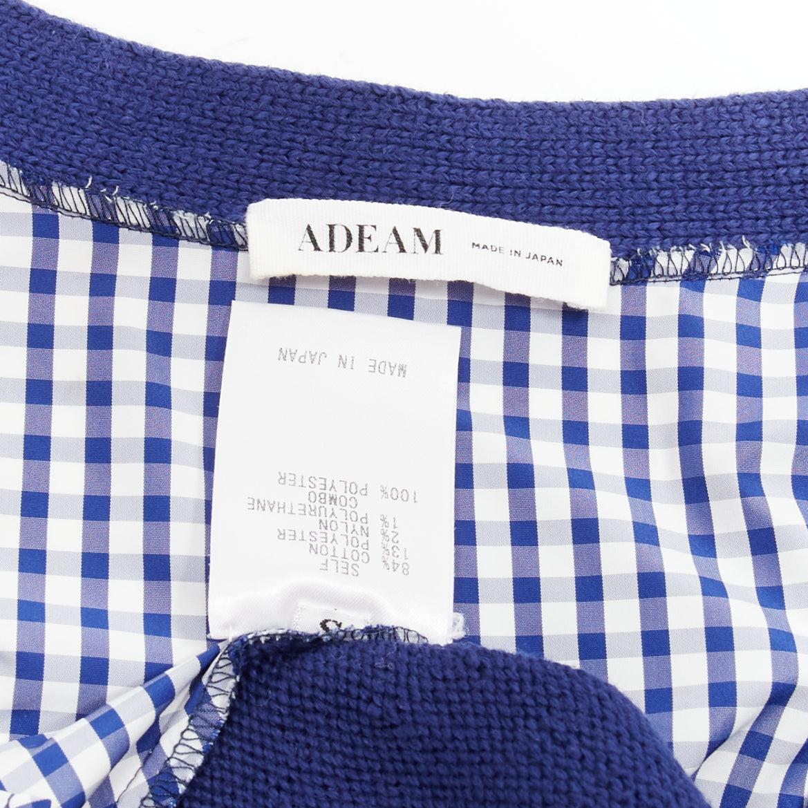 ADEAM blue cotton blend gingham ruffle back side tie cardigan sweater S For Sale 4